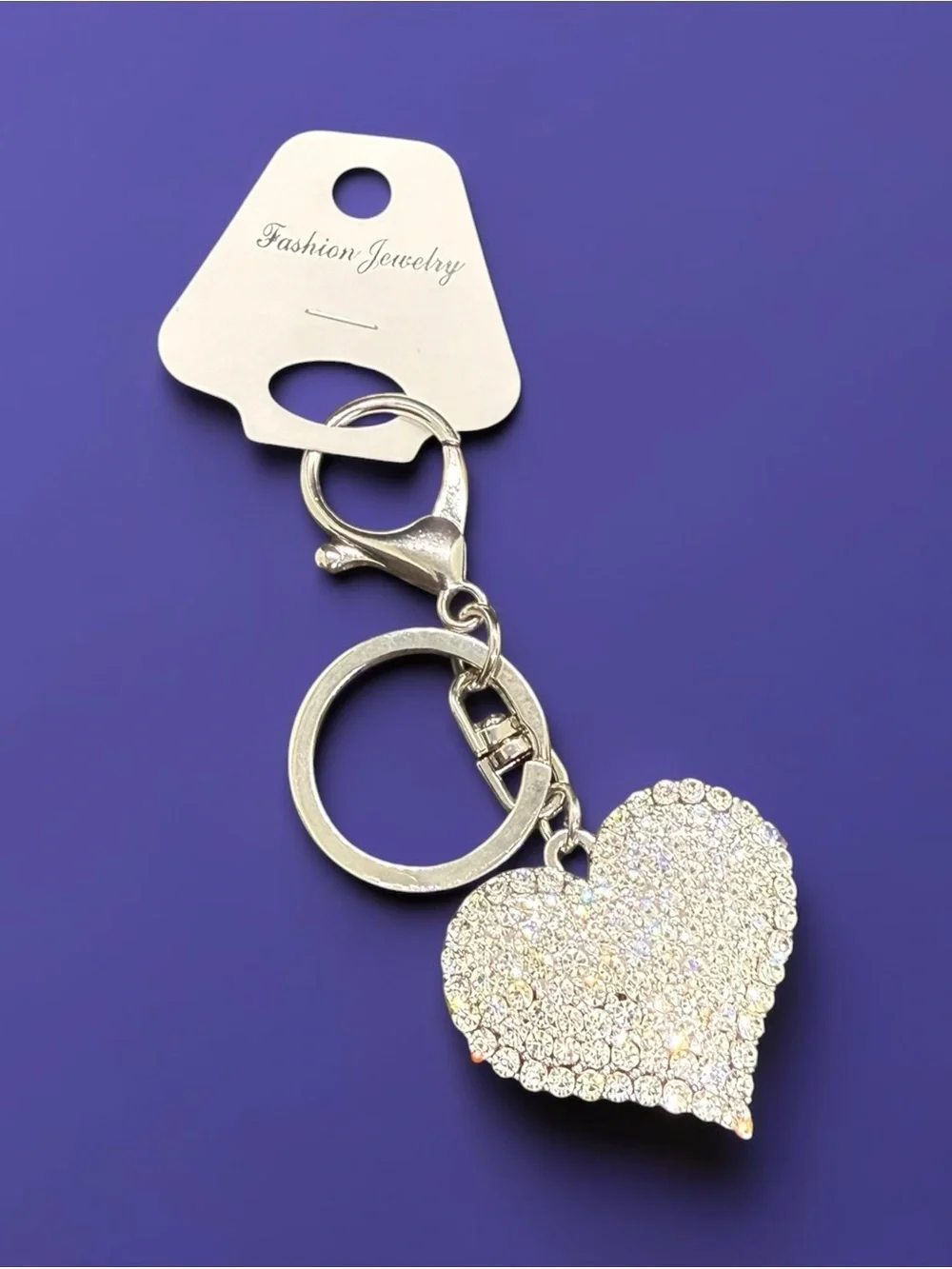 🩶Silver-Tone Crystal Heart Keychain/Bag Charm /NIP🩶